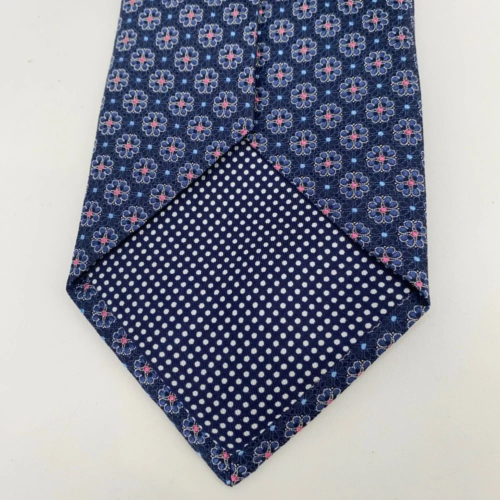 Eton Tie Mens One Size Navy Pink Floral Silk Classic Luxury Necktie Italy Made